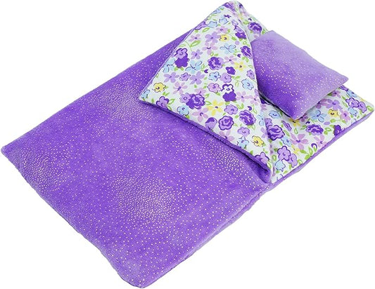 June Garden Cozy Dream Reversible Doll Sleeping Bag - 2-Piece Playset Doll Accessory with Pillow - Fits 18" American Girl Dolls - Gifts for Girls 2 3 4 Year Old