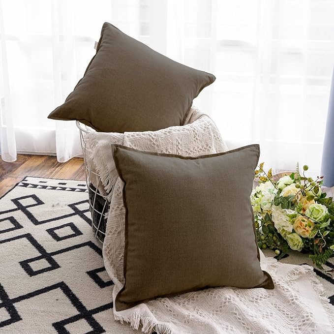 Jeanerlor 20"x20" Pillowcase Green Cousion Cover Decor Cotton Linen with Unique Design to Embellish Garden/Office/Chair/Bed/Couch,(50 x 50cm), Khaki