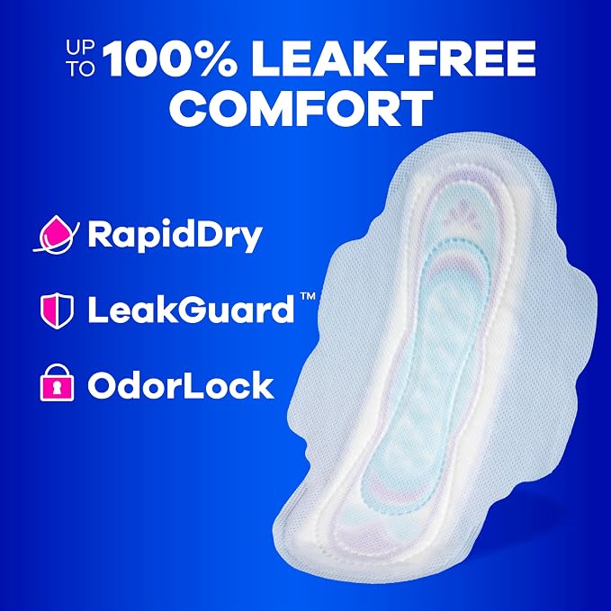 Always Ultra Thin Feminine Pads with Wings for Women, Size 1, Regular Absorbency, Unscented, Up to 100% Leak-Free Protection, 126 Count