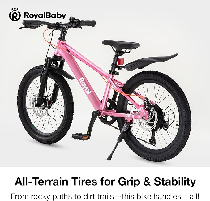 RoyalBaby Kids Mountain Bike for Boys and Girls, Ultra-Light Aluminum 20-26 Inch Wheel Bicycle for 6-14 Years Old Children, 7/21-Speeds Drivetrain