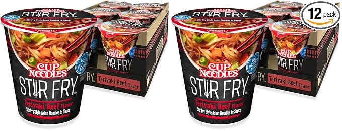 Nissin Cup Noodles Stir Fry Noodles in Sauce, Teriyaki Beef, 3 Ounce (Pack of 12)