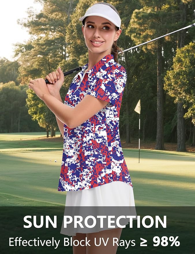 LOMON Womens Golf Polo Shirt Summer Short Sleeve Quarter Zip Outfit | Side-Pockets,Princess Seams,Cotton,Wrinkle Free,Moisture Wicking,Quick-Dry,Lightweight,Collared,for Tennis Workout