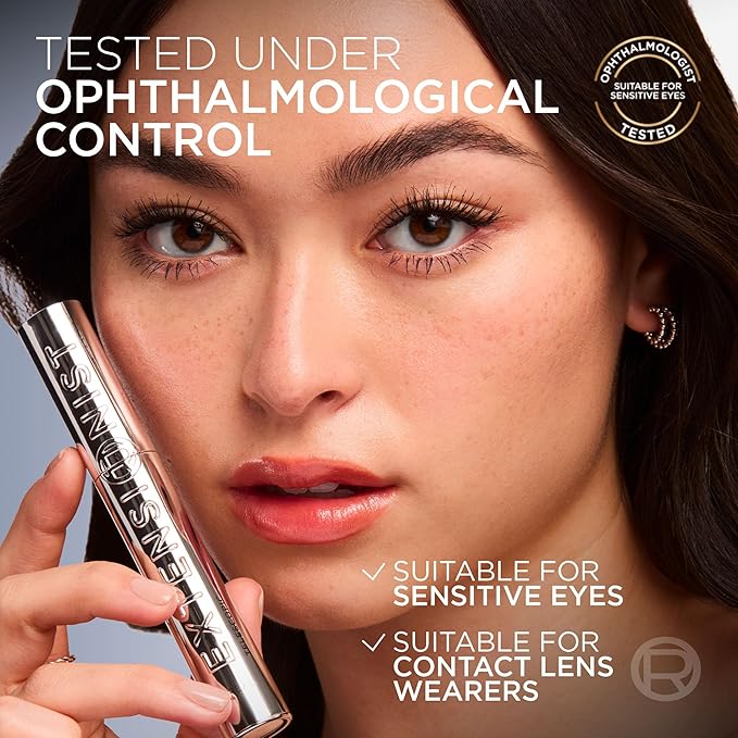 L'Oreal Paris Extensionist Mascara, Lengthening, Volumizing, and Curling Formula For a Lash Extension Eye Makeup Look, Washable Blackest Black
