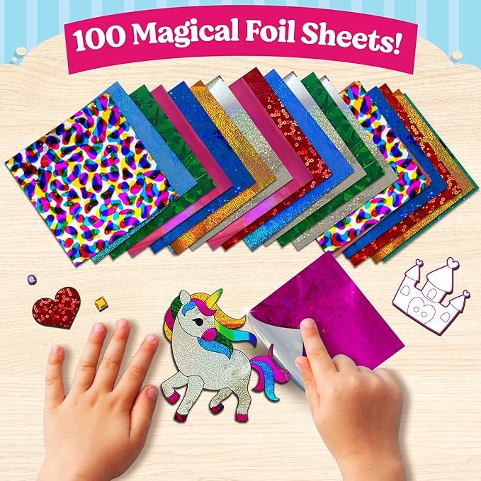 Foil Art Craft - Unicorn & Princess Sticker Activity Kit, Toddler Arts & Crafts for Kids, No Mess Kids Travel Toys, Games, Fun Birthday Gifts for Boys & Girls Ages 4, 5, 6, 7, 8, 9 Year Old