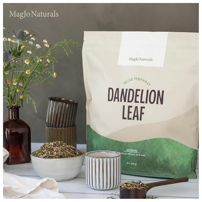 MagJo Naturals Wild-Harvest Dandelion Leaf (16 ounces) Cut & Sifted, Non-irradiated, Taraxacum officinale, Bulk 1 Pound, herbal infusion, te diente de leon organico
