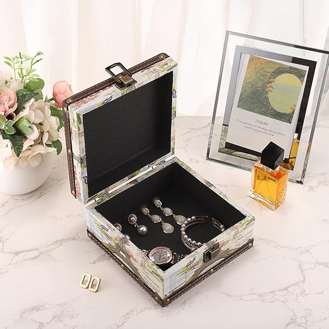 Hipiwe Vintage Wooden + PU Leather Decorative Trinket Jewelry Box Memento Case Keepsake Box Gifts For Girls Boys Home Decor, Eiffel Tower