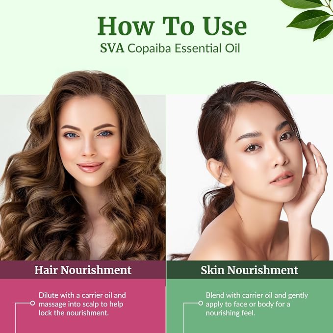 SVA Copaiba Essential Oil – 4 Fl Oz – 100% Natural Copaiba Oil - for Diffuser, Hair Care, Face, Skin Care, Aromatherapy, Scalp and Body Massage, Soap and Candle Making – with Dropper