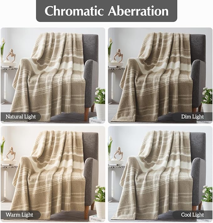 Soft Throw Blanket for Couch-Cozy Reversible Knitted Blankets | Lightweight Warm Fluffy Decor for Women, Mom, Her & Girls, Sofa, Chair, Bed, 50x70in,Khaki Stripe