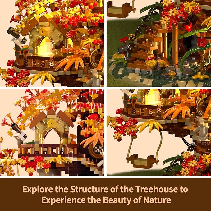 Treehouse Building Blocks Set with LED Lights-2725PCS Micro Bricks,Akino Forest Style Building Toy Kit,Miniature Tree House Model Decor,Ideal Birthday, for Age8+ Kids Adults