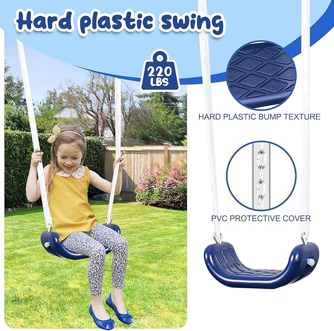 RoyaloveHeavy-Duty Metal Swing Set with 47" Trampoline, 2 Swing Seats & Platform Swings - Outdoor Playset for Kids and Adults, Backyard Playground Equipment