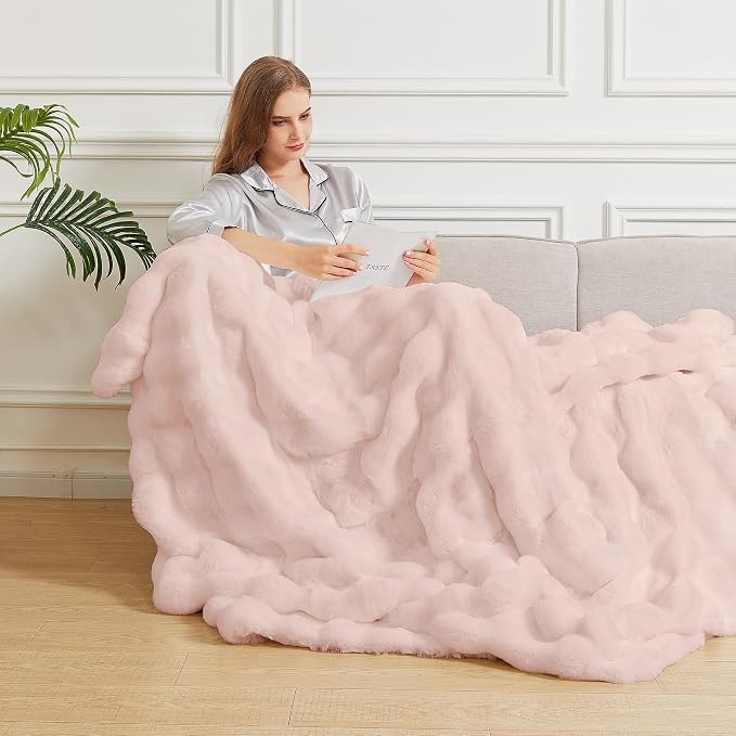 ORINOVA Pink Fluffy Double Sided Blanket for Couch Living Room Faux Fur 50x60 Fuzzy Throw No Shed Blanket for Bed Soft Furry Bed Cozy Comforter Home Decor Gifts 860 GSM