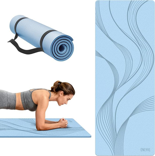 Yoga Mat Extra thick 8mm Exercise mat, Soft Lightweight TPE Fitness Mat with strap, High Elasticity, Anti-fatigue,non-slip mat for Women, Yoga, Camping, Travel, Gym & Outdoor | 72"L x 0.32"Th