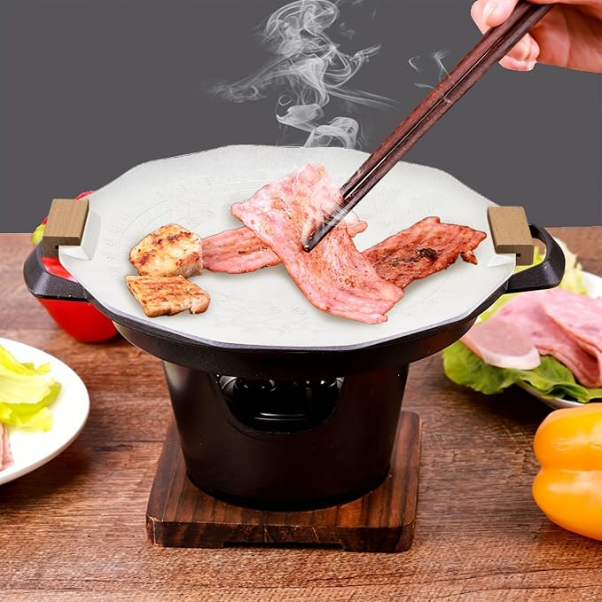 Outdoor Barbecue Pan, Non Stick Barbecue Pan for Stove Smokeless Outdoor Camping Plate Dual Purpose Outdoor Plate (White)