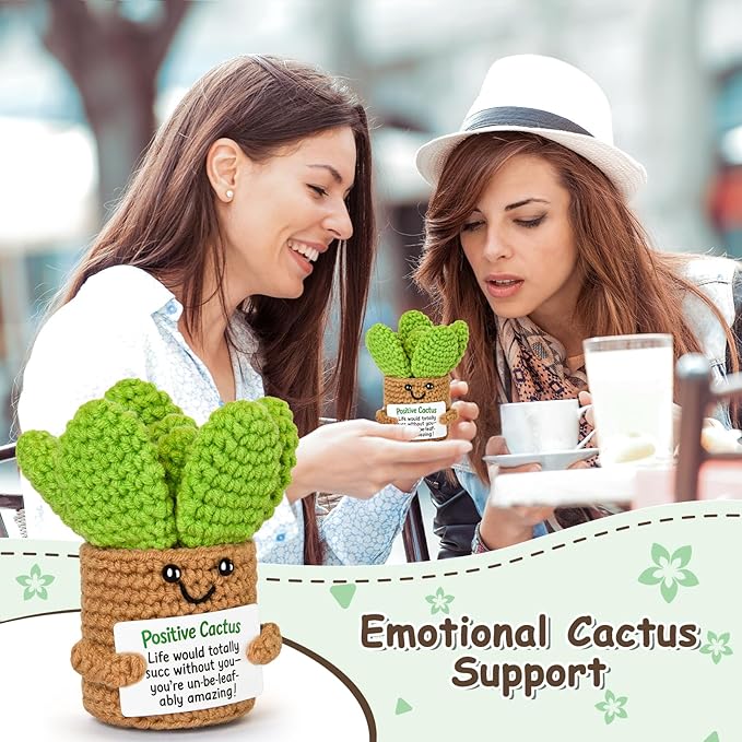 Emotional Support Crochet, Positive Crochet Cactus, Encouragement Gifts for Women Men Birthday Christmas Self Care Friends Coworkers Relaxation Gift Desk Home Fall Decor Inspirational Support
