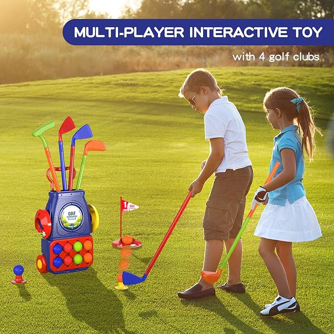 QDRAGON Kids Golf Clubs, Toddler Golf Set with 8 Balls, Putting Mat, 4 Golf Sticks, 2 Practice Holes and Golf Cart with Wheels, Indoor Outdoor Sport Toys for Boys Girls Ages 3 4 5+