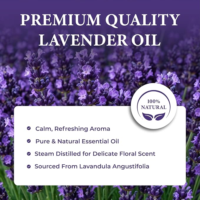 Organic Lavender Essential Oil - Steam Distilled Lavandula Angustifolia, Flower Oil, Premium Floral Aroma Middle Note Oil for Aromatherapy, Skincare, Haircare and DIY Cosmetic Formulations - 15 ml