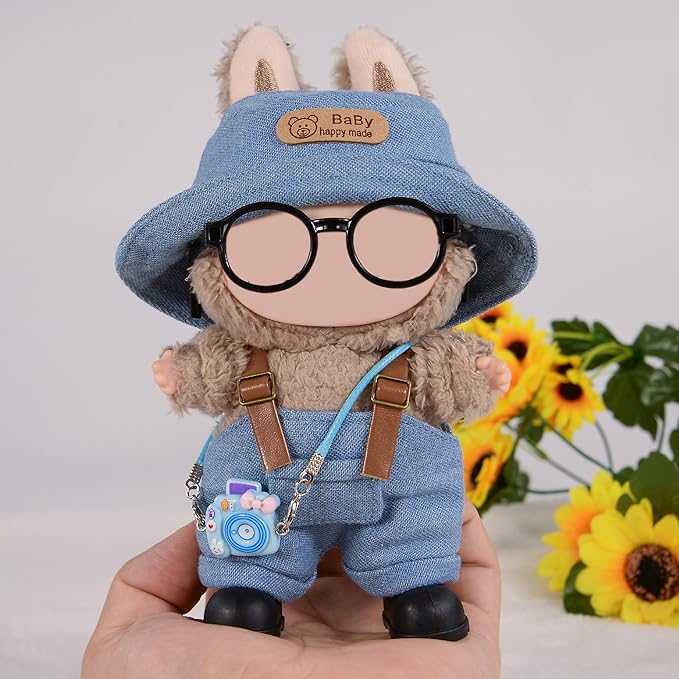 17cm Fashion Doll Clothes & Accessories Set Include: Hat, Overall, Shoes, Glasses and Bag- Cute Clothes for Dress up Unique Style (Doll Not Included), Blue