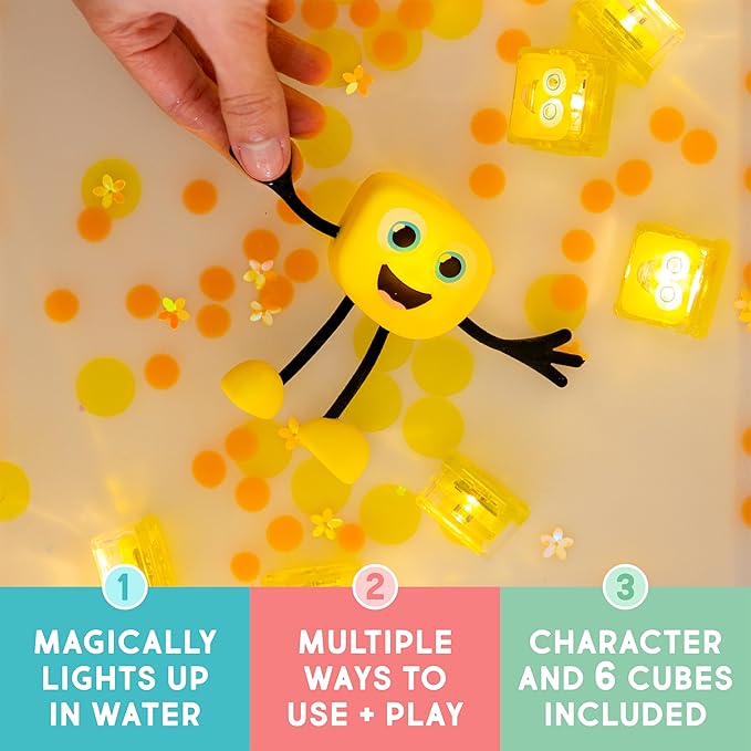 Glo Pals Water-Activated Bath Toy with 6 Reusable Light-Up Cubes for Sensory Play (Alex)