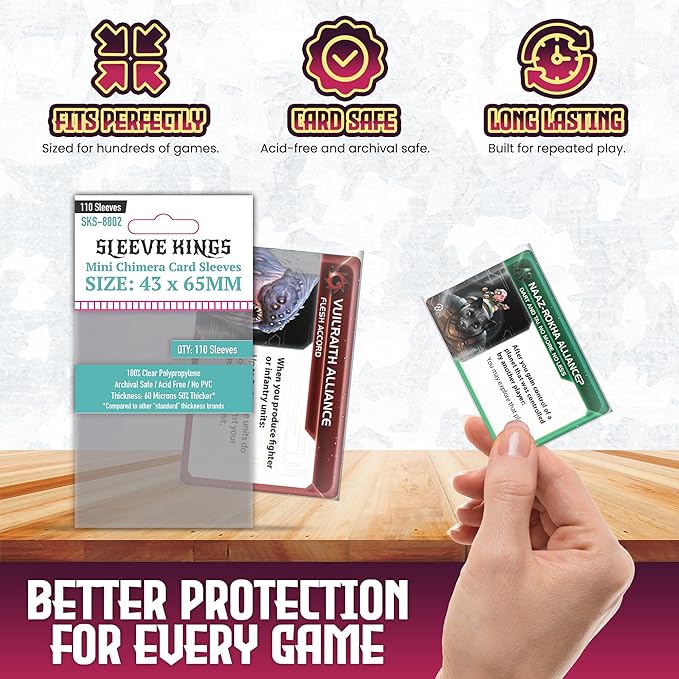 Sleeve Kings Mini Chimera Card Sleeves – 110 Count, Clear 60 Micron Thickness, 43 x 65 mm, Perfect Fit for Shogun, Twilight Imperium 4th Edition & Batman Gotham City Chronicles – SKU: SKS-8802
