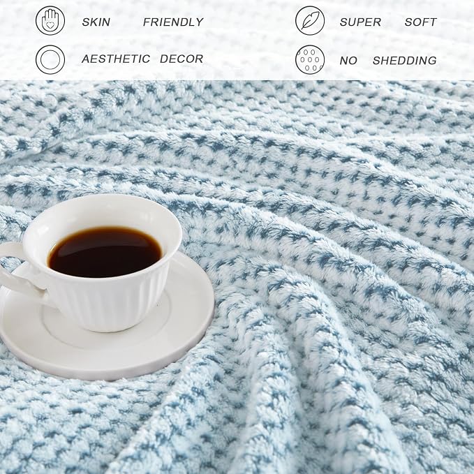 Exclusivo Mezcla Soft Waffle Fleece Bed Blanket Queen Size, Heather Blue | Lightweight Plush Blanket for Bed, Bedroom, Cozy Flannel with Waffle Texture, Stylish Home Decor, All Season, 90x90 Inches