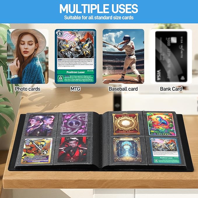 Card Binder, Upgraded 4 Pockets Trading Card Collection Binder for Cards, 160 Pockets Mini Card Book Holder Album - Black