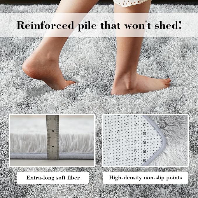 Fluffy Rug Shag Area Rug, Mottling Grey 4x6 Area Rugs for Bedroom, Small Bedside Rug, Soft Fluffy Shag Entryway Throw Rugs for Living Room Bedroom Room Home Decor