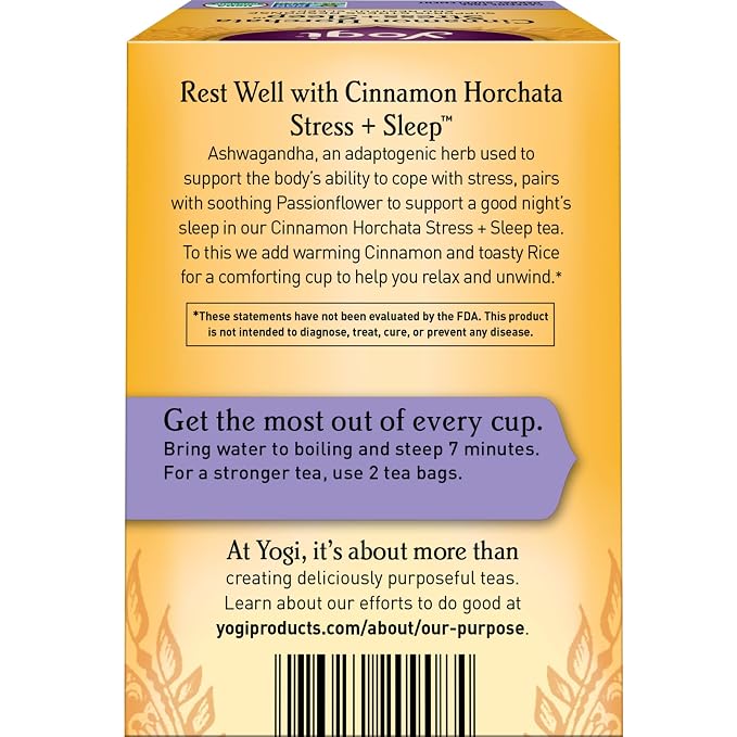Yogi Tea Cinnamon Horchata Stress & Sleep - 16 Tea Bags per Pack (4 Packs) - Organic Sleep Tea - Supports a Restful Sleep - Includes Ashwagandha, Passionflower & Apple Cider Vinegar