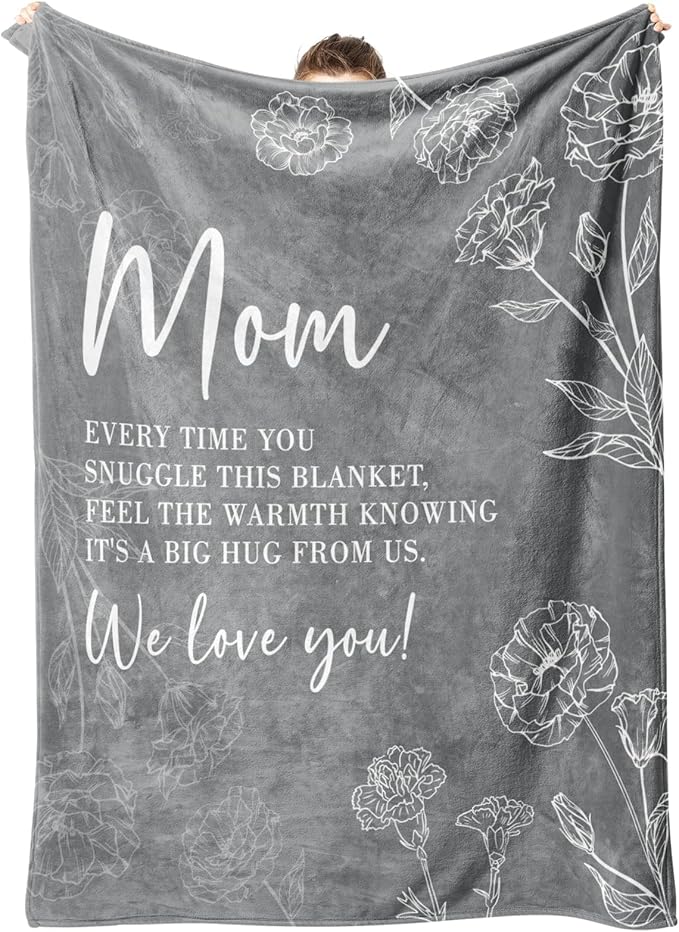 GiltGlimmer Mom Birthday Gifts, Mom Floral Blanket Grey, 60" x 50" | Gifts for Moms from Daughter Son, We Love You Present for Mother Mommy Christmas Mothers Day