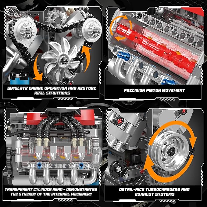 Mould King 10171 V8 Engine Model Kit, Mini V8 Engine Kits That Runs, Build Your Own Car Model Engine with Motor, Collectible Building Blocks for Adults, DIY STEM Construction Toys for Display
