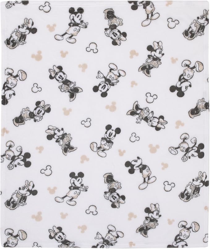 NoJo Disney Mickey and Minnie Mouse Black and White Super Soft Baby Blanket
