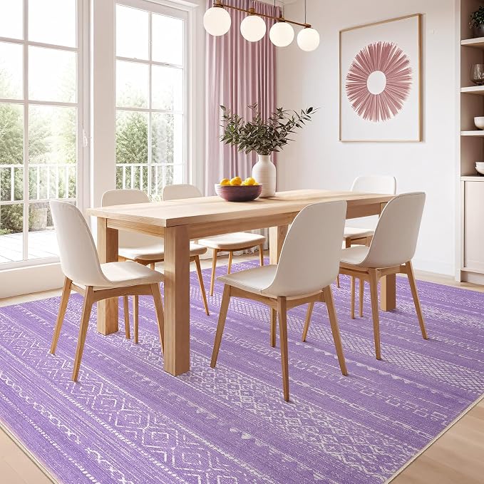 Nakagishi Boho 5x7 Area Rug Living Room Rugs Machine Washable Purple | Soft, Pet & Kid Friendly, Carpet for Living Room/Bedroom/Office/Kitchen/Nursery, Daily Home Decor Stain Resistant Moroccan