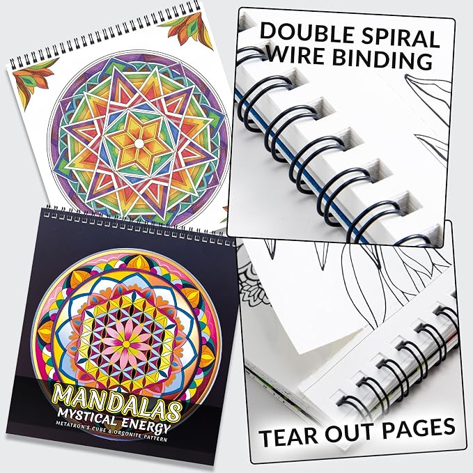 FUNLAVIE Adult Coloring Book - Sacred Geometry Mandala Coloring Books for Adults Relaxation and Stress Relief, Featuring Flower of Life, Metatron's Cube & Mindfulness Orgonite Patterns, Spiral Bound