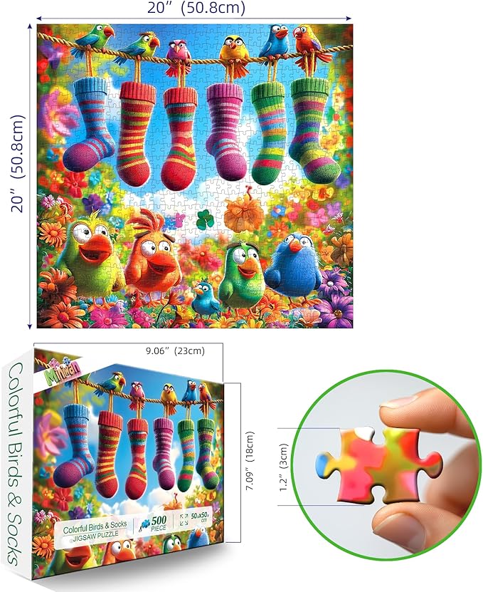 500 Piece Jigsaw Puzzles for Adults - Funny Parrot & Rainbow Socks Garden Design, 20x20 Inch Unique Art Puzzle, Fun & Challenging Adult Puzzles for Relaxation, Cool Home Decor Gift