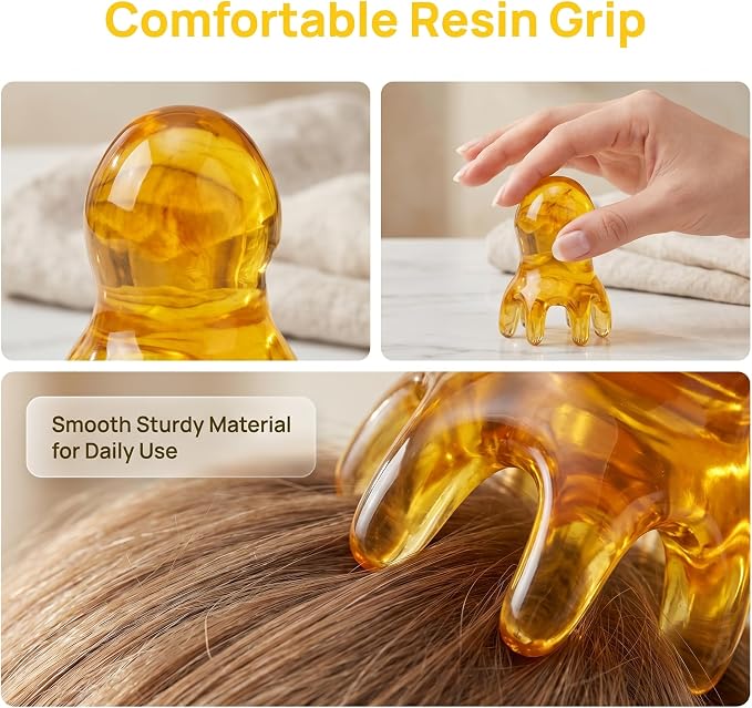 NIIIYTYB 2Pcs Head Massage Tools Scalp Massager Scraper for Deep Relaxation Acupressure Massager Japanese Spa Hair Care Tool for Home Office Travel Amber