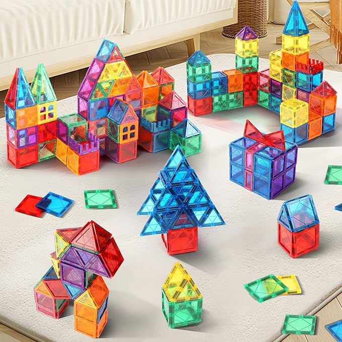 100PCS Magnetic Tiles Kids Toys - Magnetic Building Blocks STEM Magnet Building Set Preschool Learning Magnet Toys for Kids Ages 3-5 4-8, Sensory Montessori Toy for Toddlers 3+ Year Old