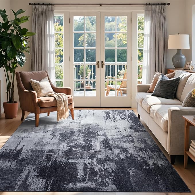 5x7 Ft Area Rugs for Living Room, Soft Non-Slip Washable Rugs Modern Abstract Pattern Carpet for Bedroom Indoor Floor Nursery Home Decor (Grey)