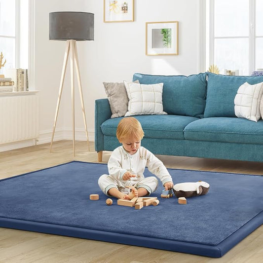 Baby Play Mat for Floor Nursery Rug Muscle Mat Area Rug Playroom Rug 79"x138" Playpen Mat Elastic Foam 1.3" Thick Crawling Mat for Babies,Toddlers, Infants, Kids,Sapphire Blue