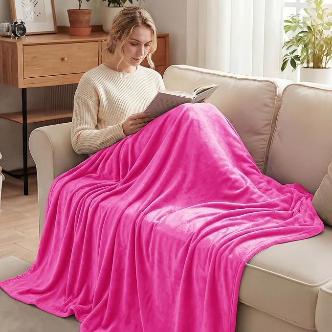 Exclusivo Mezcla Soft Large Fleece Throw Blanket for Couch, Hot Pink | 50x70 Inches, Double-Sided Brushed Flannel, Lightweight Plush Cozy Blanket for Home Decor, All Season, Machine Washable