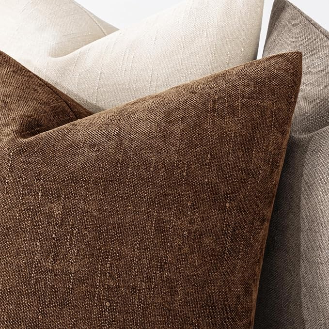 MIULEE 24x24 Inch Euro Textured Chenille Throw Pillow Covers Honey Brown | Pack of 2 Decorative Soft Throw Pillows,Solid Textured Cushion Covers,Modern Home Decor for Bed Couch Sofa Bedroom Livingroom