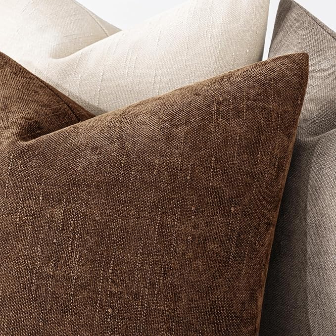 MIULEE 12x20 Inch Lumbar Textured Chenille Throw Pillow Covers Honey Brown | Pack of 2 Decorative Soft Throw Pillows, Solid Textured Cushion Covers, Modern Home Decor for Couch Sofa Bedroom Living Room