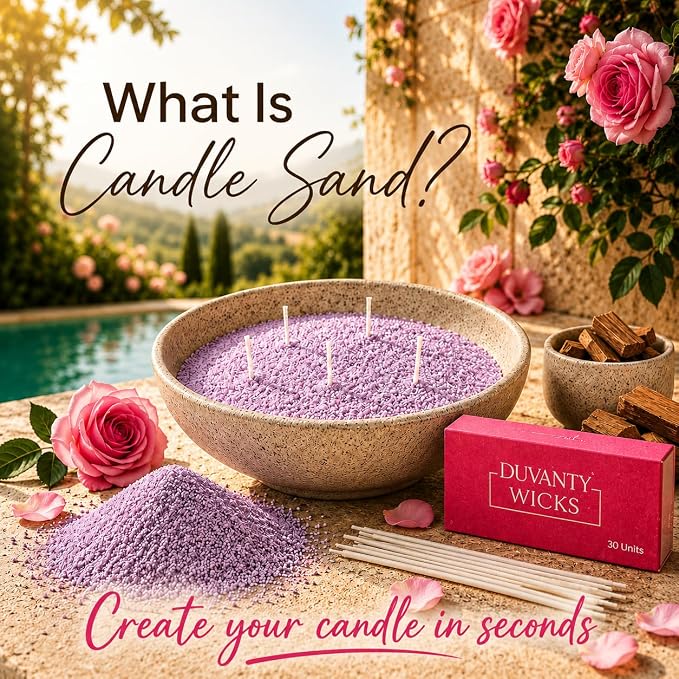 Relax & Focus Pearled Candle Sand with Wicks – Sandalwood & Roses Scented Candle for Elegant Home Ambiance, Decorative Wax Beads & Cozy Evening Rituals, 17.6 oz