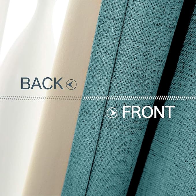 MIULEE 100% Blackout Linen Textured Curtains for Bedroom Solid Thermal Insulated Teal Grommet Room Darkening Curtains & Drapes Luxury Decor for Living Room 52 x 84 Inch (2 Panels)