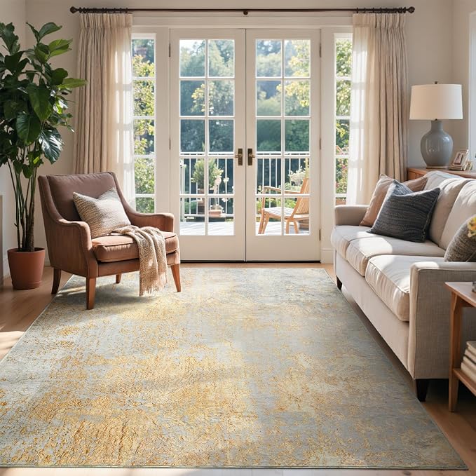 8x10 Ft Large Area Rugs for Living Room, Soft Non-Slip Washable Rugs Modern Abstract Pattern Carpet for Bedroom Indoor Floor Nursery Home Decor (Beige)