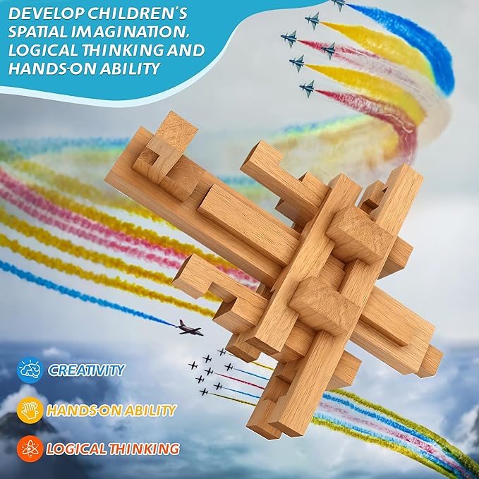 15 in 1 Educational Wooden Building Blocks - 42 Pcs Assembled into 15+ Different Shapes, STEM Toy Gift for Kids, Learning Toys for Ages 3+ and Adults