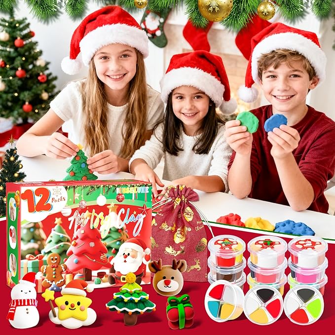 MuseLuxe Air Dry Clay - 12 Boxes Christmas Modeling Clay Kit with 8 Sculpting Tools,Safe & Non-Toxic,DIY Magic Gifts Toys for Boys,Girls,Kids