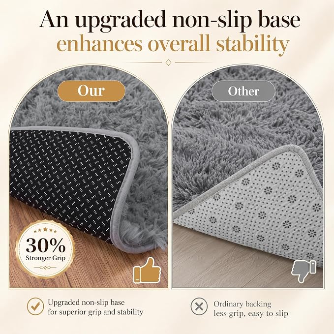 Area Rug for Living Room Bedroom: 6x9 Grey Soft Fluffy Shag Upgrade Non-Slip High Pile Carpet Large Fuzzy Plush Indoor Floor Decor Shaggy Rug for Kid Boys Girls Dorms Playroom Nursery Modern Home