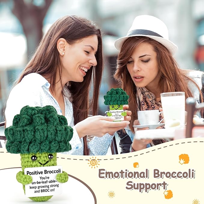 Emotional Support Crochet, Positive Crochet Broccoli, Encouragement Gifts for Women Men Birthday Christmas Self Care Friends Coworkers Relaxation Gift Desk Home Fall Decor Inspirational Support