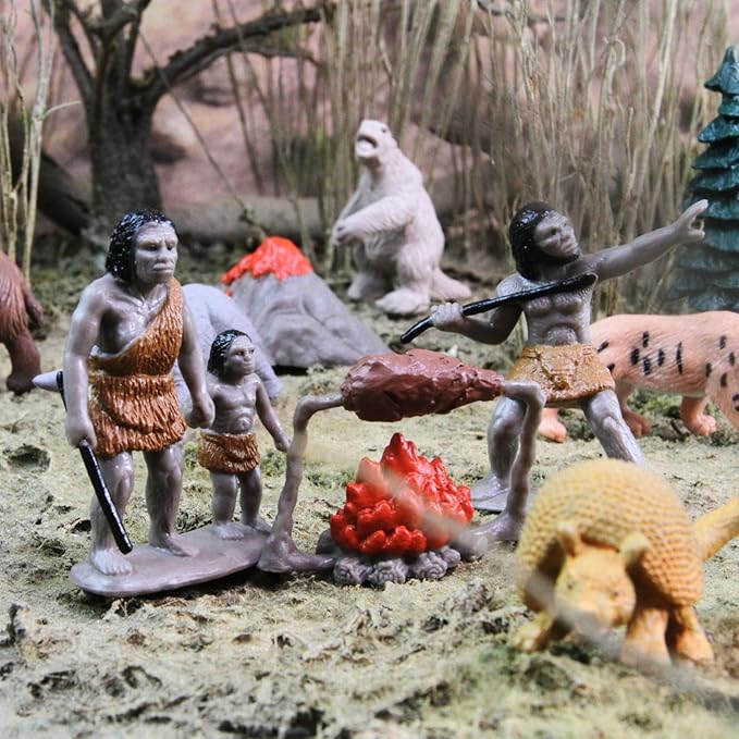 Safari Ltd. Prehistoric Life TOOB - 12 Figurines: Caveman, Cavewoman, Volcano, Mammoth, Doedicurus, Smilodon, Sloth, Dinosaurs - Educational Toy Figures For Boys, Girls & Kids Ages 3+