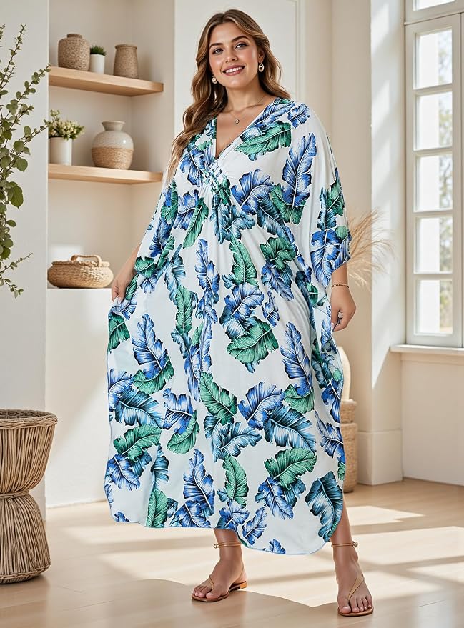 Mumu Dresses for Women Plus Size, Bohemian Kaftan Beach Cover Up Long Maxi Nightgown Soft Loungewear