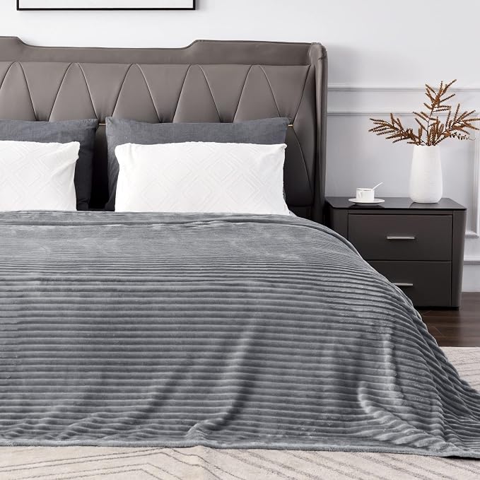 BEDELITE 3D Ribbed Jacquard Grey Full Size Blankes for Bed, 84x90 Inch | Soft Warm Decorative Fluffy Blanket, Cozy Fuzzy Lightweight Plush Fleece Throw Blankets for Bed, Room Decor, Gift for Women